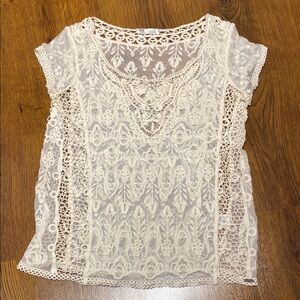 🌹 GRG Montreal 🌹 Pretty Cream Sheer Floral Embroidered Lace Tank Top 100% Cotton